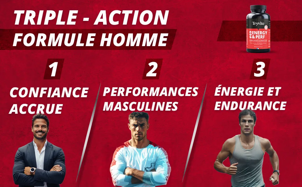 Men's Testosterone Formula | Men's Performance | Strength Energy Endurance | 90 Capsules for Blood Circulation | Ginseng MACA - Cola - Vitamins and Minerals | TRYVITE Energy & Performance - formule homme , aphrodisiaque , testosteronne stiumlant sexuel viagra cialis