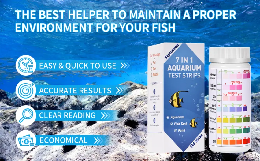 7-Way Aquarium Test Strips, 150 Strips Aquarium Testing Kit for Freshwater Saltwater, Fish Tank Pond Test Strips Testing pH, Alkalinity, Nitrite, Nitrate, Chlorine, Carbonate, Hardness 7 in 1 - 100 Strips - best helper