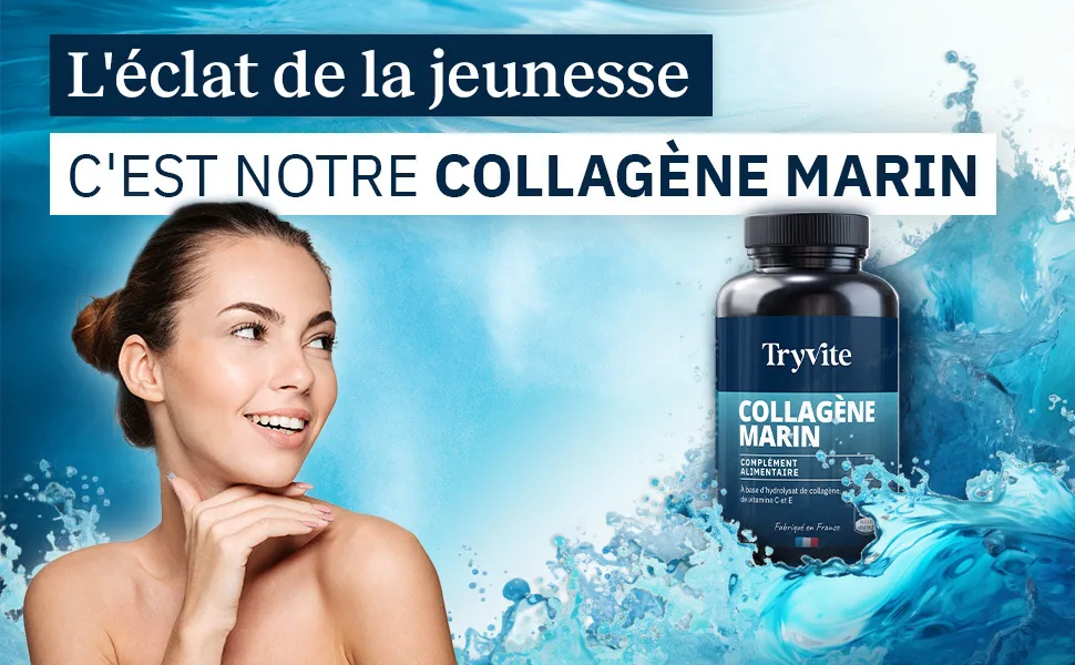 Type 1 & 2 Premium Marine Collagen with Vitamins C & E | 1200 mg Hydrolyzate for Skin Hair & Joints | High Absorption | 90 Capsules | TRYVITE - collagene marin , hydrolysé , acide hyaluronique , beauté cheuveux , tryvite collagene