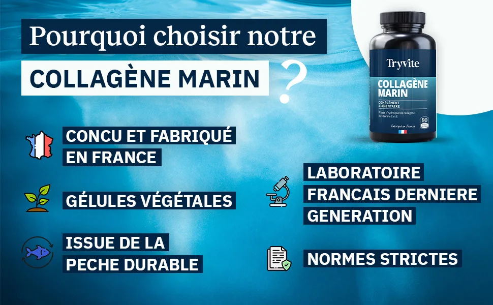 Type 1 & 2 Premium Marine Collagen with Vitamins C & E | 1200 mg Hydrolyzate for Skin Hair & Joints | High Absorption | 90 Capsules | TRYVITE - collagene marin , hydrolysé , acide hyaluronique , beauté cheuveux , tryvite collagene