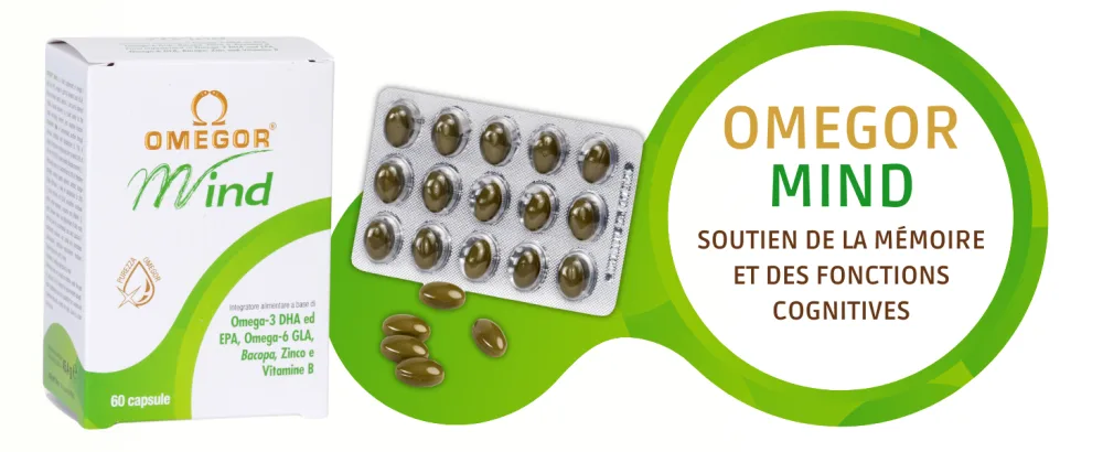 OMEGOR Mind | Supplement for memory and cognitive functions | With Omega 3 DHA and Bacopa Monnieri extract borage oil zinc and B vitamins | Molecular distillation TG form | - omegor mind fr