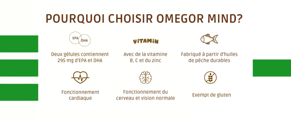 OMEGOR Mind | Supplement for memory and cognitive functions | With Omega 3 DHA and Bacopa Monnieri extract borage oil zinc and B vitamins | Molecular distillation TG form | - omegor mind fr