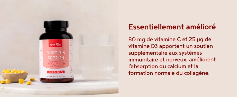 Vitamin B Complex | 400 Vegan Tablets | Multivitamin Complex with Vitamins B1 B2 B5 B6 B12 B7 Biotin B9 Folic Acid & vit C & D3 | Energy & Immune Support | Alpha Foods - Vitamin B Complex