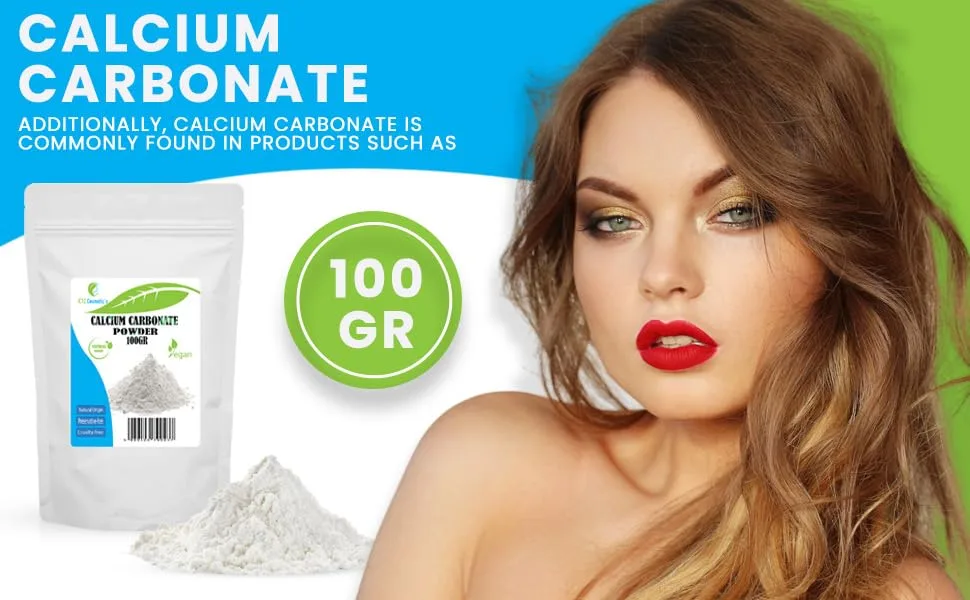 CALCIUM CARBONATE Powder - 100 Gr - used in mineral makeup formulations and as a mild abrasive for oral care products. - utilisé dans les formulations de maquillage minéral