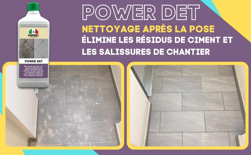 MARBEC POWER DET 5LT Porcelain stoneware detergent for extraordinary cleaning to remove halos stains and possible installation residue. - Marbec power det gres cerame nettoyage extraordinarie