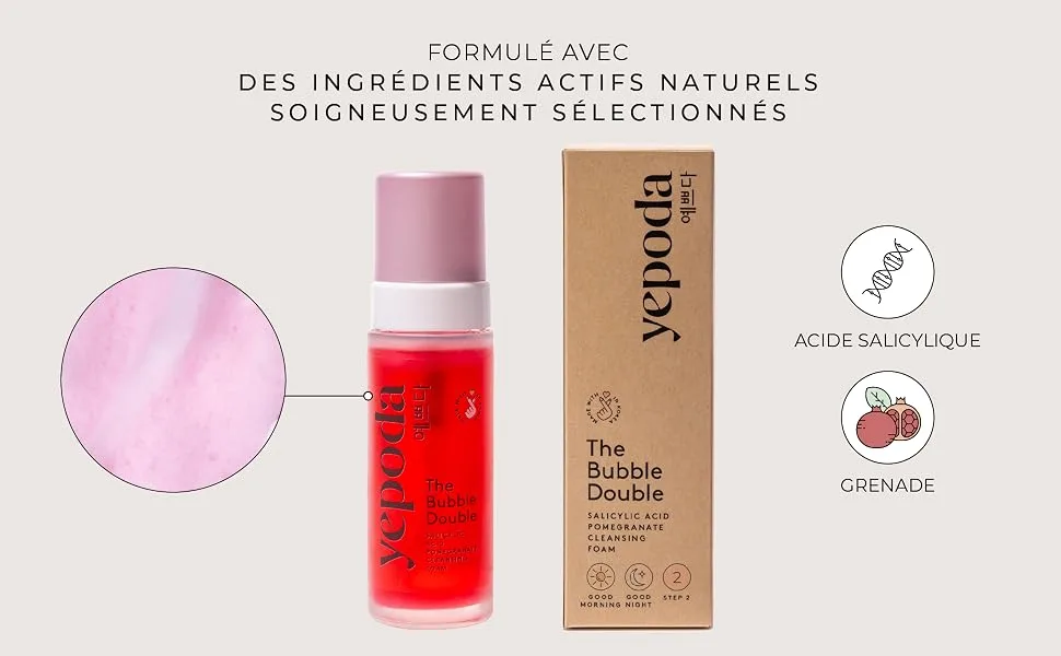 Yepoda - THE BUBBLE DOUBLE - Salicylic Acid & Pomegranate Cleansing Foam Korean Cosmetics (120ml) - Bubble double ingrédient
