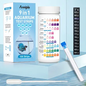 9 in 1 Aquarium Test Strips - 100 Strips Aquarium Water Test Kits for Freshwater Saltwater - Testing for Iron, Copper, Nitrite, Nitrate, pH, GH & KH, Chlorine, Total Alkalinity - packing list