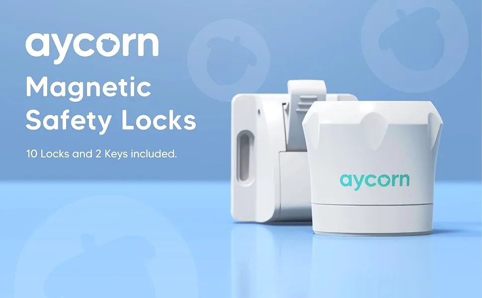 AYCORN Magnetic Cabinet Locks Child Safety (10 Locks & 2 Keys), Child Proof Locks for Cabinet Doors 10 Pack - Easy Install No Screws or Drilling - aycorn cabinet locks