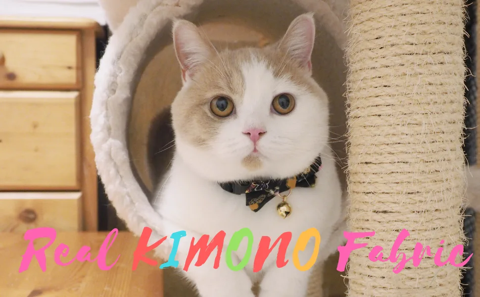 Necoichi Kimono Bow Tie Cat Collar Black - product information 2