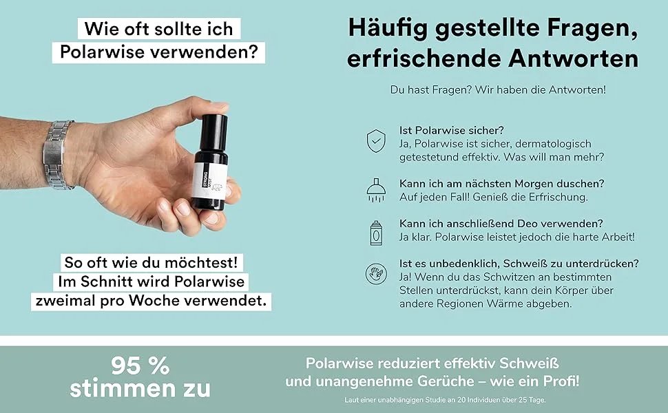 Polarwise Starter Skit Antiperspirant Deodorant Rollers: Stops Sweat Sweat Odor & Sweat Stains 100% - Prevents Excessive Sweating for Up to 7 Days - 2 Pack - Questions fréquemment posées, réponses rafraîchissantes