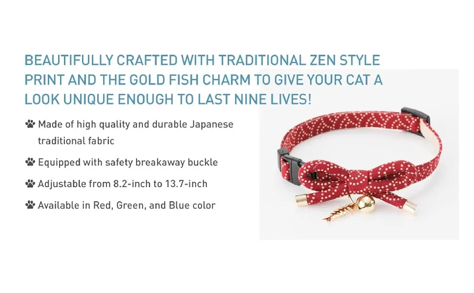 Necoichi Zen Fish Charm Cat Collar Blue - necoichi cat1st catfirst cat happydiniing dining raised food bowl raised water bowl