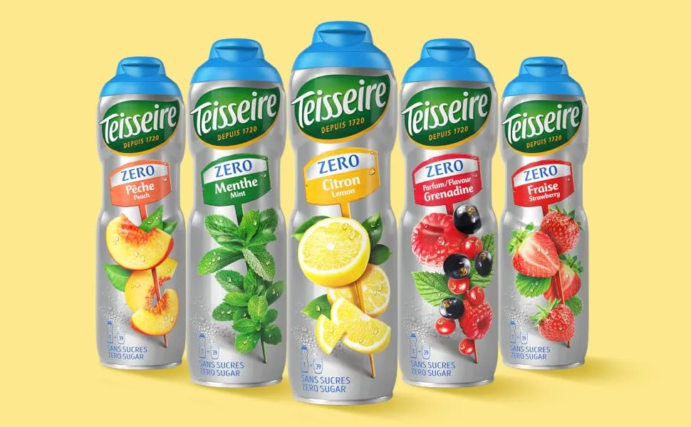Set of 3 Teisseire Zero Sugar Syrups (Mojito Mint Blackcurrant) for Refreshing Drinks Cocktails Recyclable Bottle 3 x 60 cl - Teisseire Zero Sugar
