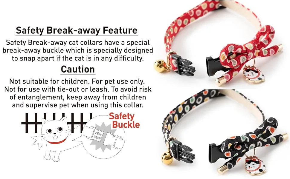 Necoichi Zen Hariko Charm Cat Collar Red - necoichi cats1st cat1st cat kitty cat collar Japan