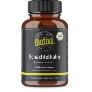 Horsetail organic 150 capsules - Fox Tail - Excellent quality - Equisetum arvense L. - Packaged and controlled in Germany - Biotiva - Prêle des champs