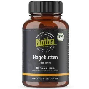 Organic Rosehip 150 Capsules Guaranteed without Additives 650 mg Made in Germany Biotiva - cynorhodon