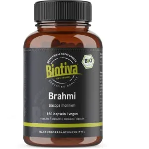 Organic Brahmi Capsules | 150 Capsules | 500mg per capsule | Bacopa Monnieri | Water Hyssop | Vegan | Guaranteed without additives | Packaged and controlled in Germany | Biotiva - Brahmi