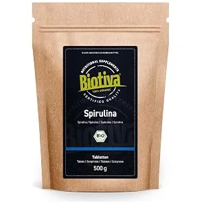 Organic Spirulina Tablets 500 g Premium Organic Quality High Dosed Algae Arthrospira Platensis Biotiva - spiruline