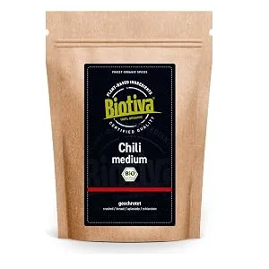 Organic ground chili 100 g - Medium - for seasoning and spicing dishes - Bottled and controlled in Germany - Biotiva - Chili à point concassé