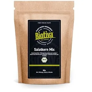 Biotiva organic salad seed mix 200g - Pine nuts sunflower seeds and pumpkin seeds from controlled cultivation - Packaged controlled and certified in Germany (DE- KO-005) - Mélange de graines de salade