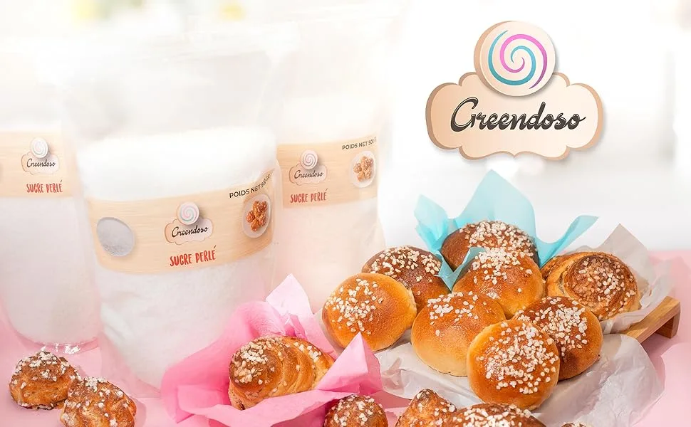 Greendoso -Pearl Sugar (Casson) Medium Grains 900 Gr. Ideal for Chouquettes Brioches Li ge Waffles - Sucre perle pour chouquette