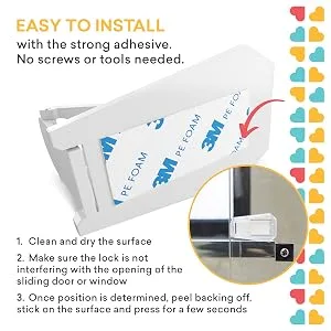 Child Safety Lock for Sliding Doors for Closet, Patio, Glass Door Locks, 6 Pack - Install