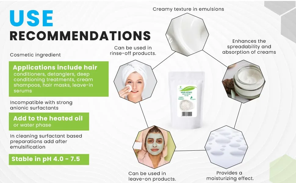 Vari-btms Emulsifier 25 gr - Natural origin | Use as an ingredient in cosmetics | Used in conditioners cream shampoos and hair masks. - Utilisé dans les revitalisants, les shampooings crèmes et les masques capillaires.