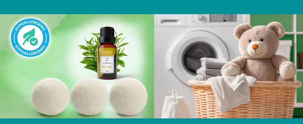 6 Pack Wool Dryer Balls Dryer Balls Wrinkle Remover Hair Catcher with Tea Tree Essential Oil  - TEATREE