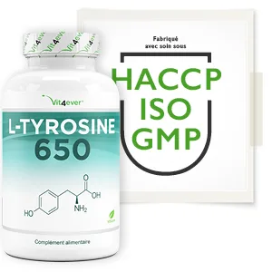 L-Tyrosine - 240 capsules - 1300 mg per daily serving - 4 months supply - Vegan - High dosage - Amino acid - B07HFLBDY7
