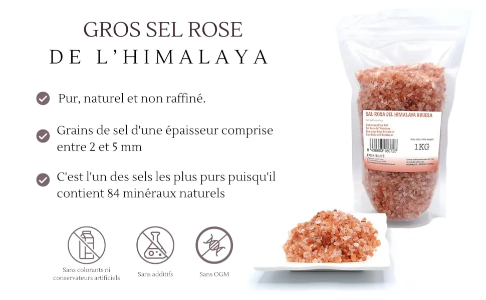FRISAFRAN | Himalayan Pink Salt Coarse 1kg | grain salt | 100% natural and unrefined | High mineral content | Origin Pa - Grose