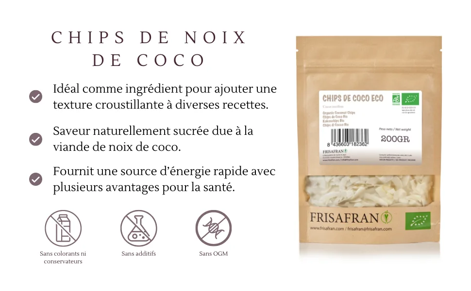 FRISAFRAN | Organic Dehydrated Coconut Chips | Sugar Free | Unroasted | 500g | Keto | Vegan | Glut Free | Healthy Snack - CHIPS COCO 1