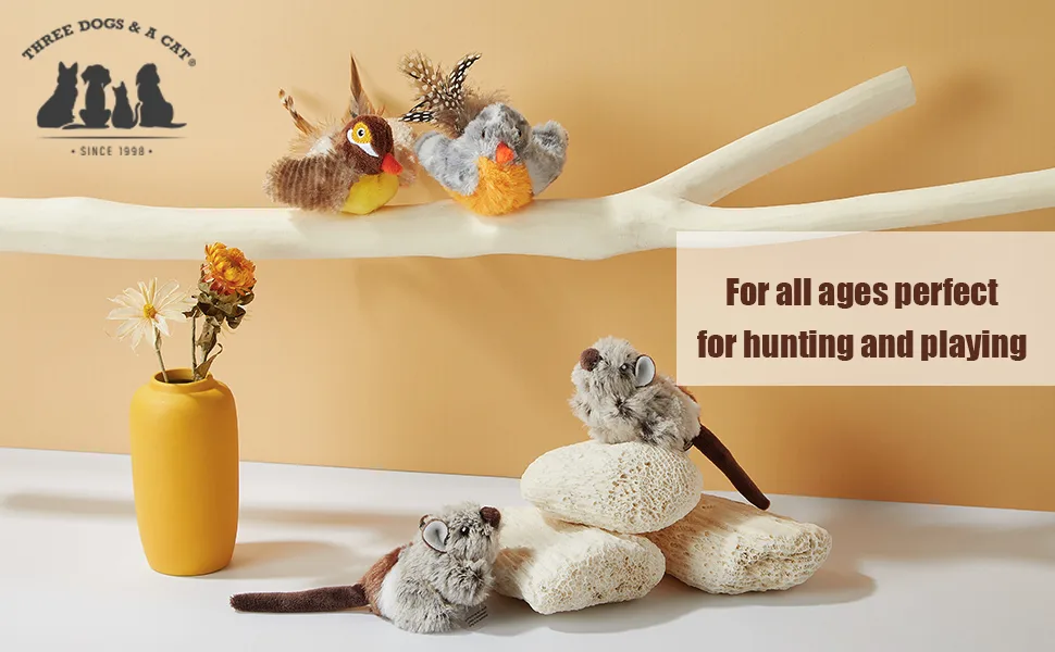 Three Dogs & A Cat Interactive Cat Toys Automated Moving Mouse Lifelike Squeaking Indoor Mice Toy Brown - cat bird toy