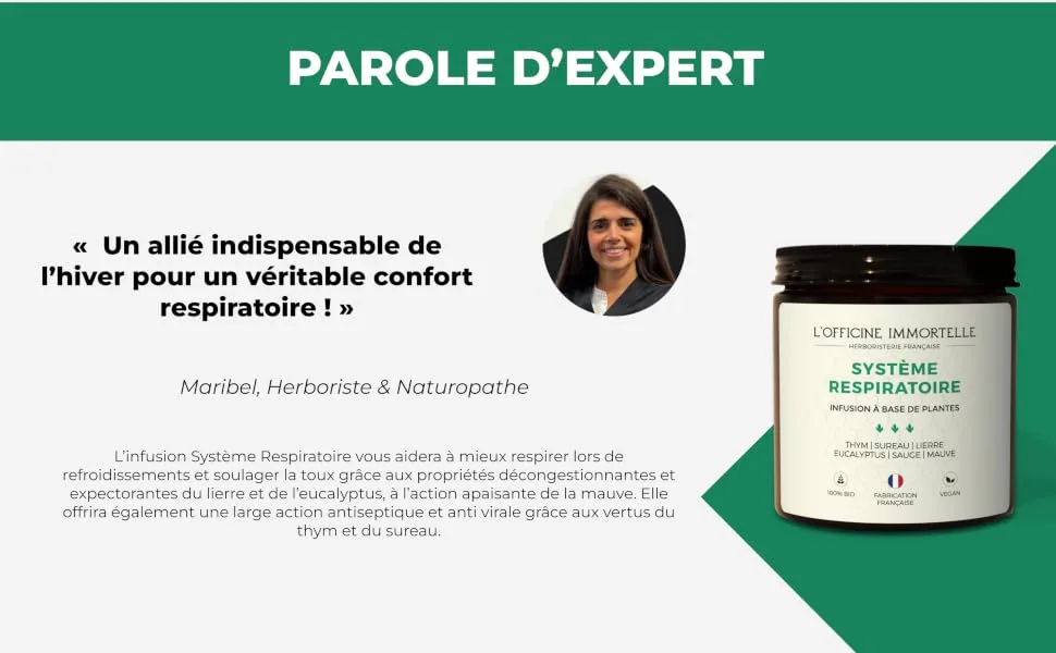 ORGANIC BREATHABLE HERBAL | BREATHABLE WELLNESS | COOLINGS | PULMONARY DEFRIGGESTION | EXPECTORANT | PURIFYING | THYME IVY EUCALYPTUS - Un allié indispensable de l’hiver pour un véritable confort respiratoire !