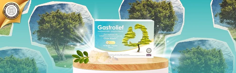GASTROLIEF Advanced Digestive Support Anti-Reflux & Anti-Bloating | Natural Formula with Chios Putty Chamomile Ginger Fennel | Gluten Free | 40 Capsules - Gastrolief