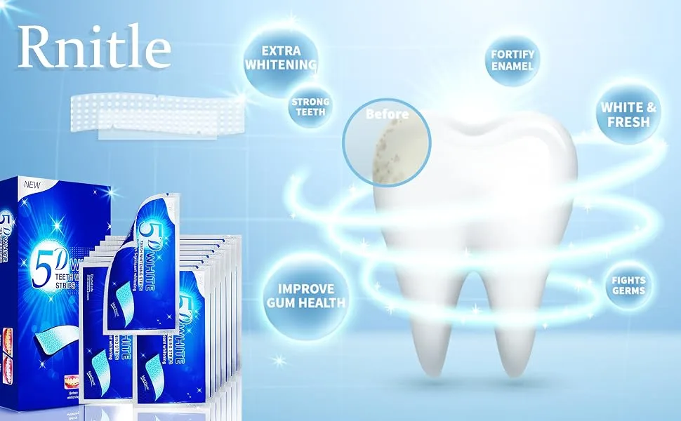 Rnitle Whitening Strips 28 Strips 56 Pieces Bright White-Strips Professional White Teeth Strips for Teeth Whitening Non-Sensitive Formula Mint Flavor - White-Strips