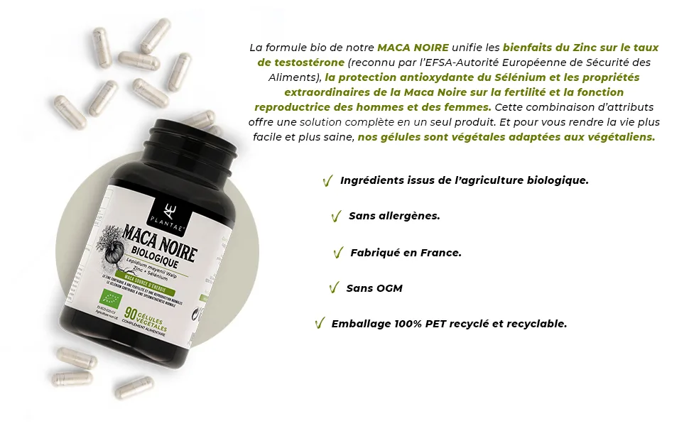 Organic Maca Black Plantae 90 Vegetable Capsules Andean Black Maca + Zinc + Selenium * Powerful Formula * Energy and Performance * - VALORES