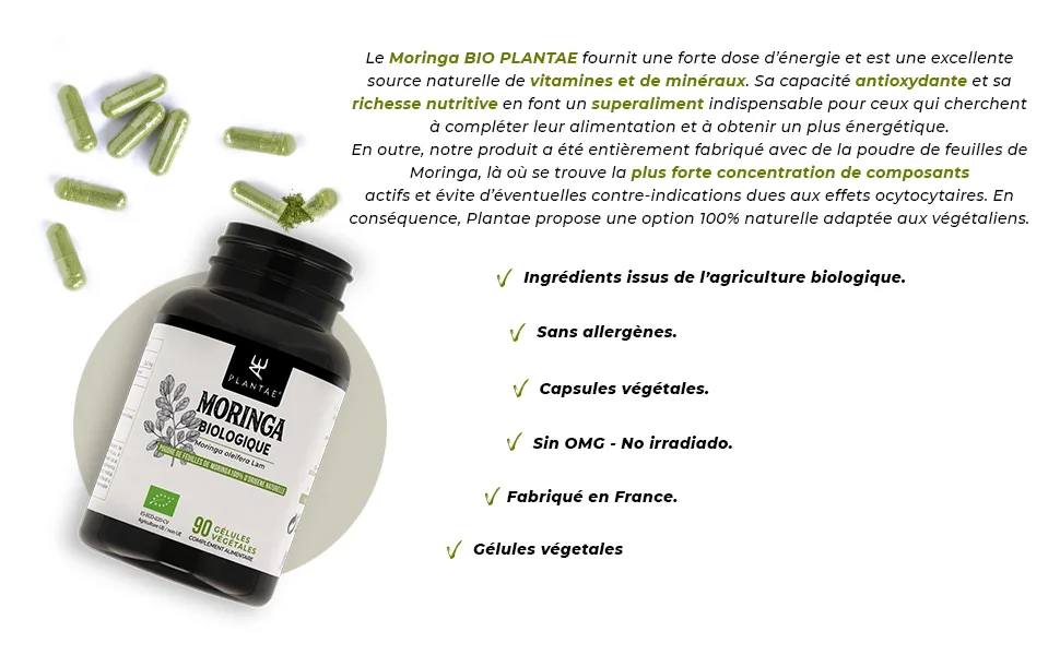 Moringa Organic *Plantae* 90 Herbal Capsules * Nutrient Concentrate * Superfood + Organic + Energy * - MORINGA
