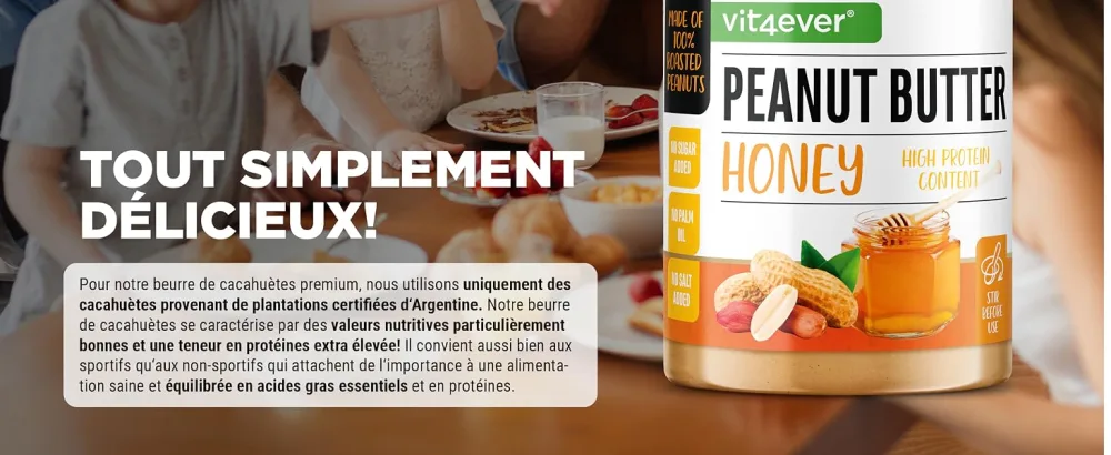 Honey Peanut Butter - 1kg Natural Peanut Butter with Honey - High Protein - Salt Free Peanut Butter  - Vit4ever