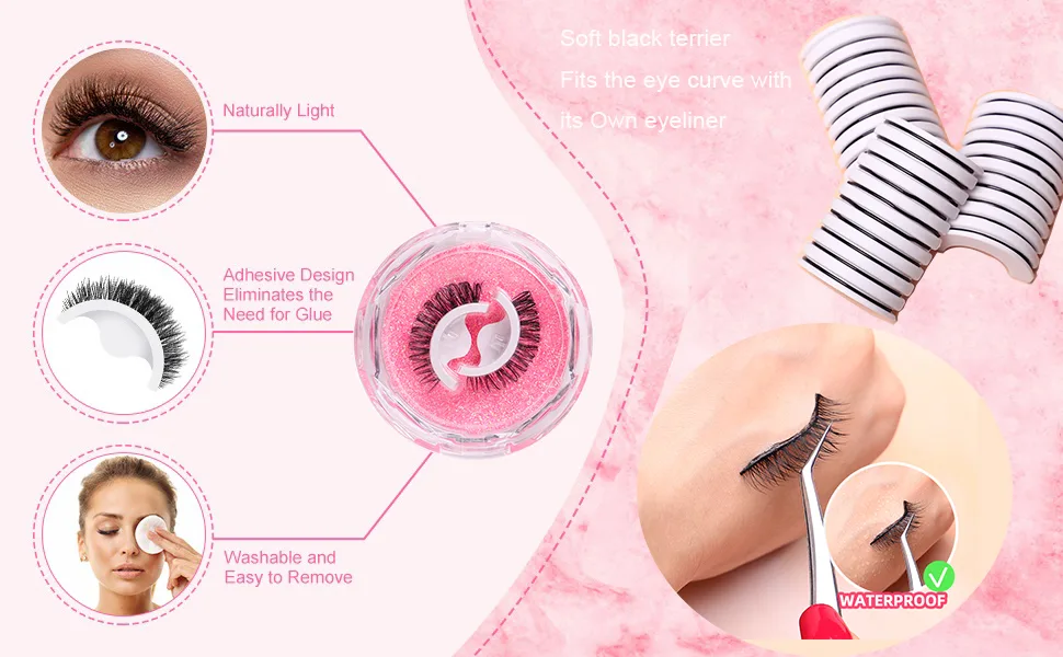 Reusable Self-Adhesive Eyelashes Natural Looking False Eyelashes Long Curly Eyelashes No Glue/Eyeliner/Magnet Waterproof and Easy to Apply (4 Pairs) - Cils Auto-Adhésifs Réutilisables