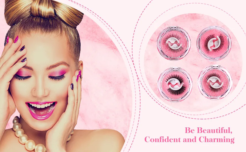 Reusable Self-Adhesive Eyelashes Natural Looking False Eyelashes Long Curly Eyelashes No Glue/Eyeliner/Magnet Waterproof and Easy to Apply (4 Pairs) - Cils Auto-Adhésifs Réutilisables