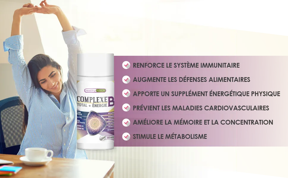 Natural B-Complex Vitamins | Vitamins B1 B2 B3 B5 B6 B9 and B12 | Strengthens the Immune System | Provides Extra Energy | Protect the Cardiovascular System | 60 Capsules - complexe b, complexe b vitamines, complement vitamines b, vitamines b, complex b, vitamines groupe b
