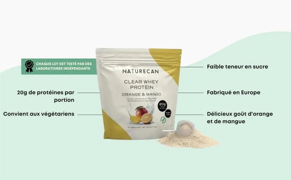NatureCan Clear Whey Protein Orange and Mango Flavor 20g Protein Sugar Free 1kg - clear whey protein