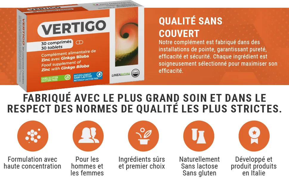 Vertigo Tinnitus Buzzing Ear Dizziness Dietary Supplement with Zinc Ginkgo Biloba 30 Tablets Agips - Qualité sans couvert, vegan