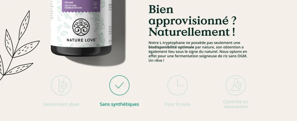 NATURE LOVE L-tryptophan - 240 capsules - highly dosed with 500mg per capsule - vegan laboratory-controlled and produced in Germany - without unnecessary additives - L-Tryptophan