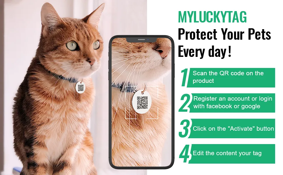 MYLUCKYTAG Stainless Steel QR Code Pet ID Tags Cat Tags - Pet Online Profile - Scan QR Receive Instant Pet Location Alert Email Help Me Im Lost,silver - MYLUCKYTAG QR Code Cat Tags