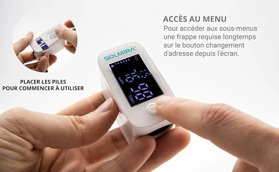SOLMIRA Finger Pulse Oximeter High Accuracy Quick Result Includes Cord - Funciones