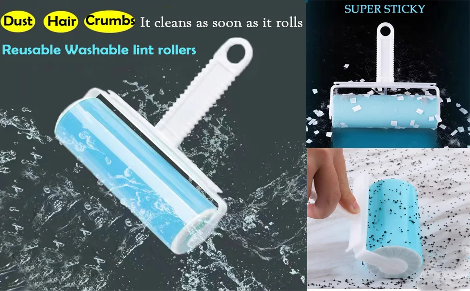 MINRGZEE Lint Roller 3 Pack, Washable Lint Roller Reusable Pet Hair Remover Cleaner with Cover for Clothes, Pet Hairs, Include Large/Medium/Small Size 1L-1M-1S - Sticky lint roller