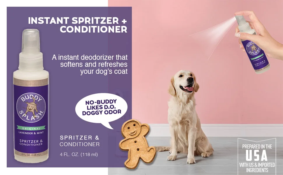 Buddy Splash Dog Deodorizer & Dog Conditioner, Easy Spray-On Formula for Grooming Lavender & Mint 16 Fl Oz - buddy splash lavender mint spritzer conditioner grooming spray on formula made in usa