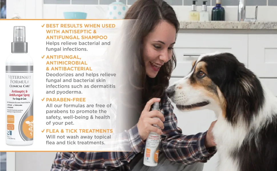Veterinary Formula Clinical Care Antiseptic and Antifungal Spray/Shampoo for Dogs and Cats 8 oz Spray - medicated spray