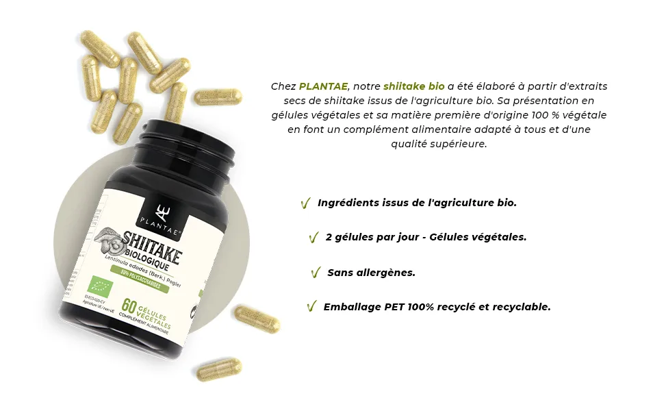 Organic Shiitake * Plantae * 60 Vegetable Capsules * Strengthens the Immune System * 50% Polysaccharides + 15% Beta Glucans * - PRODUCTO