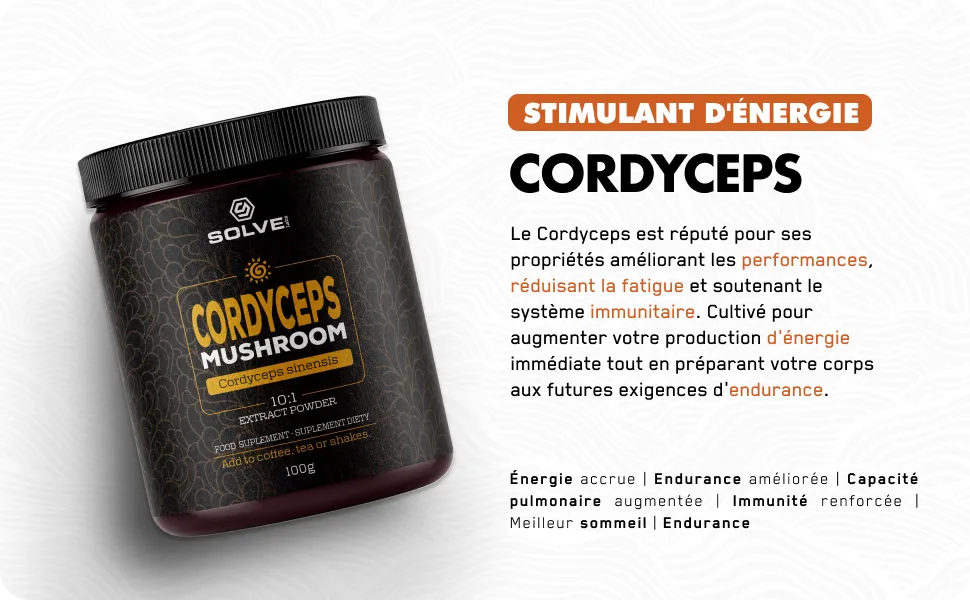 SOLVE Labs Cordyceps Premium Extract Powder 43% Beta Glucans Extract 10:1 Zero Fillers & Additives 100g 3 Months Supply - reishi